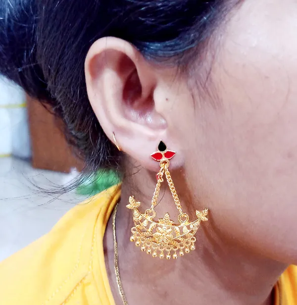 Assamese_Traditional_Copper_Gold_Plated_Red_Colour_Jhumki_Earring_For_Girls_&_Women